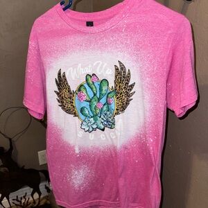 Pink Graphic Tee with Cactus Wing Print